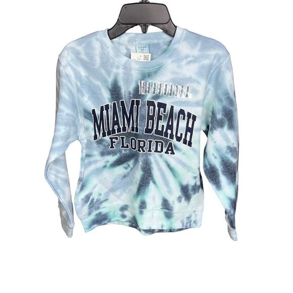 dreamsicle Kids Sweatshirt Tie Dye Miami Beach Logo Blue White Aqua Kids Medium - Picture 3 of 11